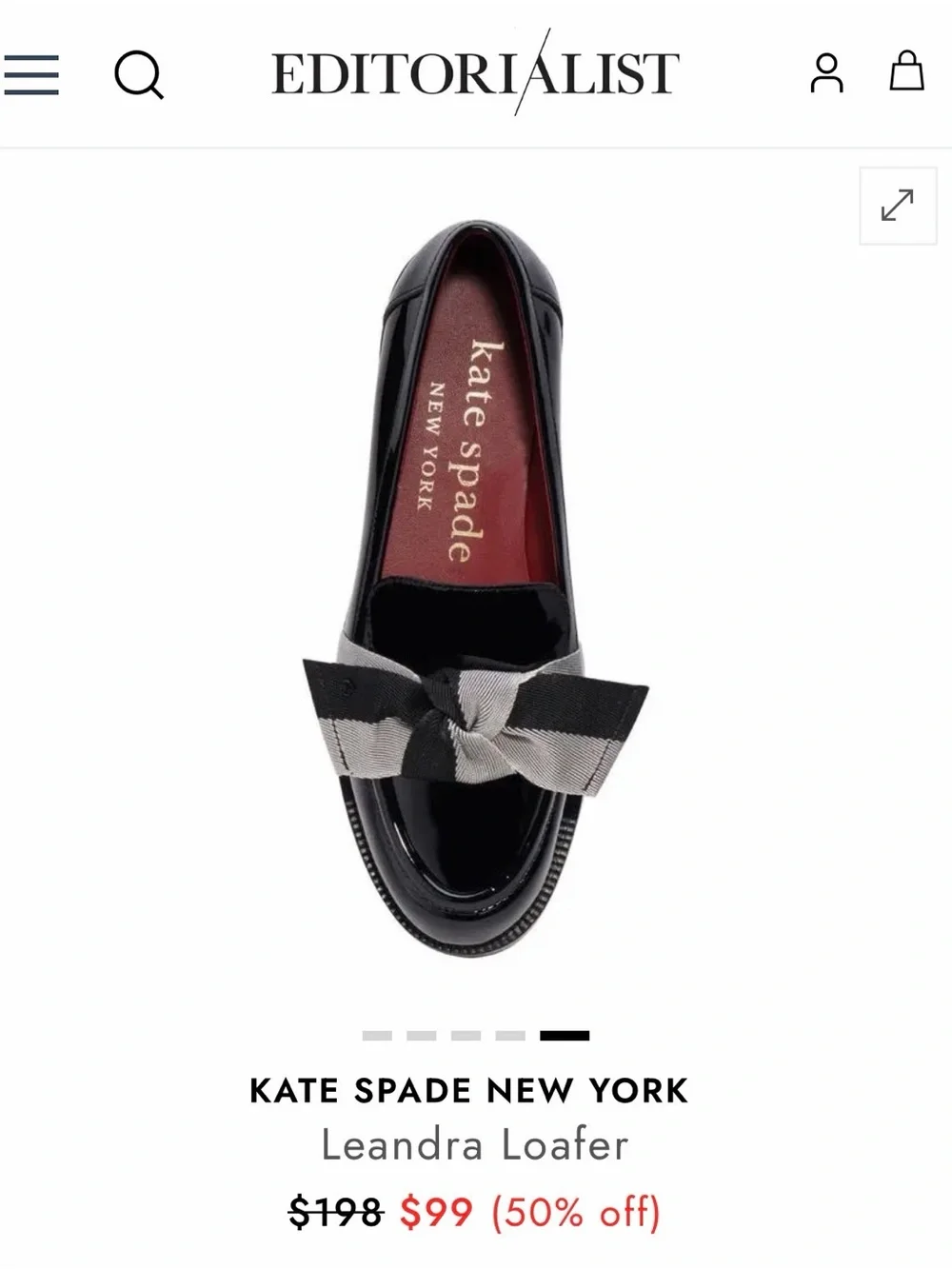 kate spade Leandra Black Patent Leather Loafers w/ Gray & Black Bow RETAIL $198